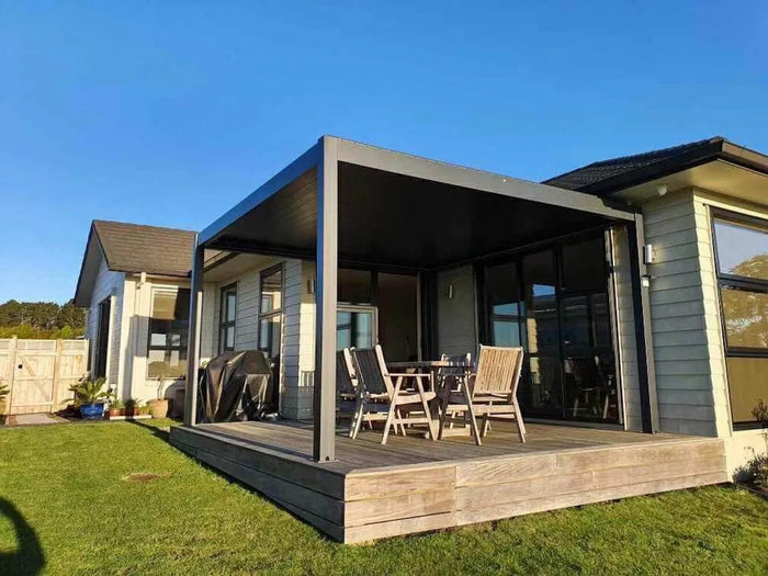 Bon Pergola Villa Pergola - 10x13 ft. Aluminum Motorized Louver Pergola with Lighting VP-4325-WH Pergolas Topture