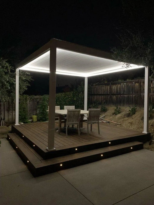 Bon Pergola Villa Pergola - 10x13 ft. Aluminum Motorized Louver Pergola with Lighting VP-4325-WH Pergolas Topture