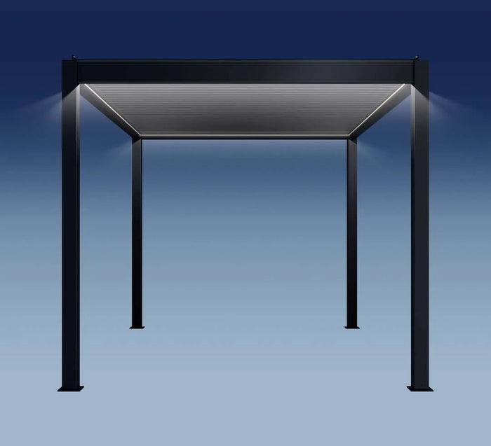 Bon Pergola Villa Pergola - 10x13 ft. Aluminum Motorized Louver Pergola with Lighting VP-4325-WH Pergolas Topture