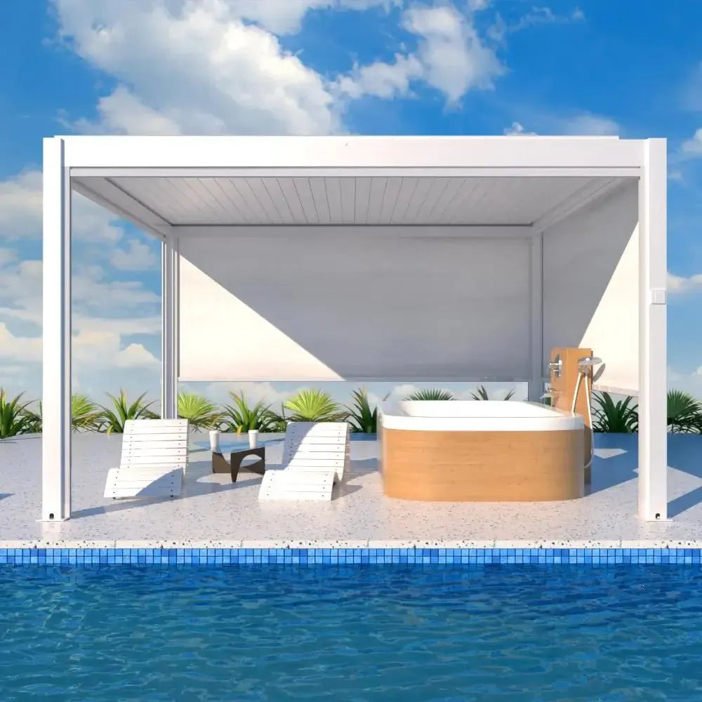 Bon Pergola Villa Pergola - 13x13 ft. Aluminum Motorized Louver Pergola with Lighting VP-4425-BK Pergolas Topture