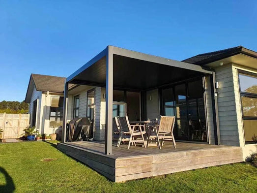 Bon Pergola Villa Pergola - 13x13 ft. Aluminum Motorized Louver Pergola with Lighting VP-4425-BK Pergolas Topture