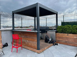Bon Pergola Villa Pergola - 13x13 ft. Aluminum Motorized Louver Pergola with Lighting VP-4425-BK Pergolas Topture