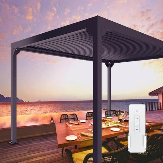 Bon Pergola Villa Pergola - 13x13 ft. Aluminum Motorized Louver Pergola with Lighting VP-4425-BK Pergolas Topture