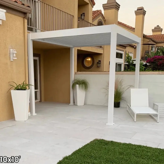 Bon Pergola Villa Pergola - 13x13 ft. Aluminum Motorized Louver Pergola with Lighting VP-4425-BK Pergolas Topture