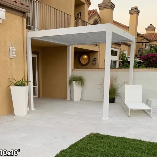 Bon Pergola Villa Pergola - 13x13 ft. Aluminum Motorized Louver Pergola with Lighting VP-4425-BK Pergolas Topture
