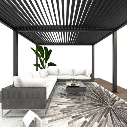 Bon Pergola Villa Pergola - 13x19 ft. Aluminum Motorized Louver Pergola with Lighting VP-6425-BK Pergolas Topture