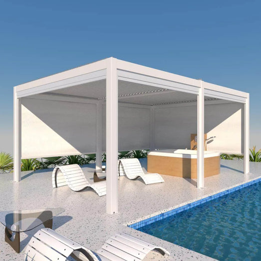 Bon Pergola Villa Pergola - 13x19 ft. Aluminum Motorized Louver Pergola with Lighting VP-6425-BK Pergolas Topture