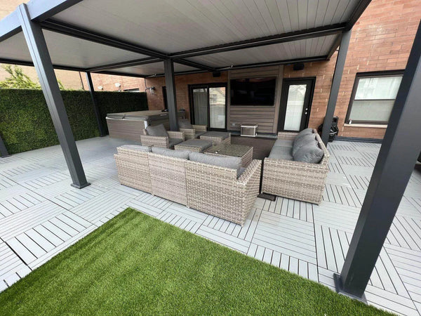 Bon Pergola Villa Pergola - 13x19 ft. Aluminum Motorized Louver Pergola with Lighting VP-6425-BK Pergolas Topture