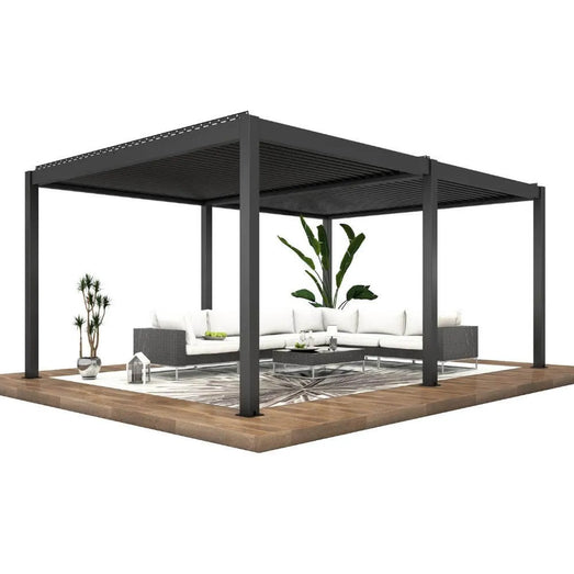 Bon Pergola Villa Pergola - 13x19 ft. Aluminum Motorized Louver Pergola with Lighting VP-6425-BK Pergolas Topture