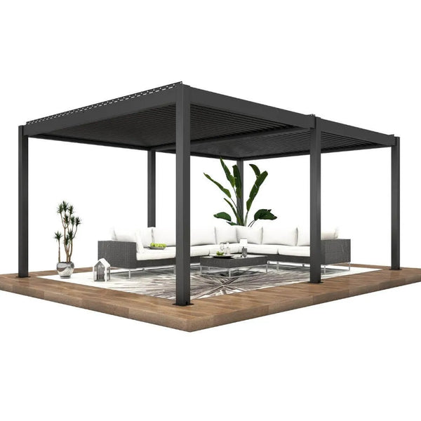 Bon Pergola Villa Pergola - 13x19 ft. Aluminum Motorized Louver Pergola with Lighting VP-6425-BK Pergolas Topture