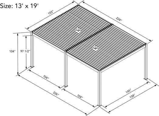 Bon Pergola Villa Pergola - 13x19 ft. Aluminum Motorized Louver Pergola with Lighting VP-6425-BK Pergolas Topture