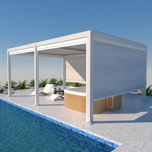 Bon Pergola Villa Pergola - 13x19 ft. Aluminum Motorized Louver Pergola with Lighting VP-6425-BK Pergolas Topture