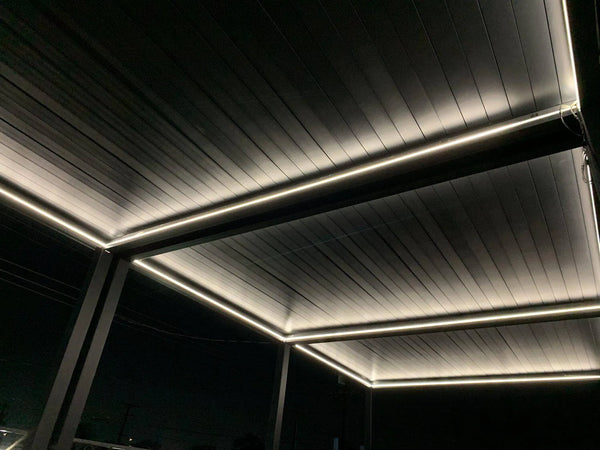 Bon Pergola Villa Pergola - 13x19 ft. Aluminum Motorized Louver Pergola with Lighting VP-6425-BK Pergolas Topture