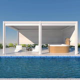 Bon Pergola Villa Pergola - 13x19 ft. Aluminum Motorized Louver Pergola with Lighting VP-6425-BK Pergolas Topture