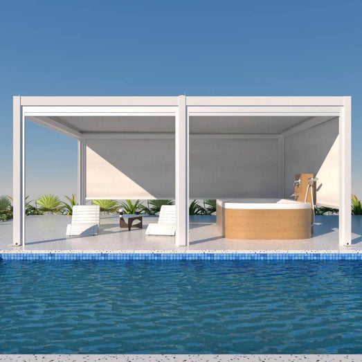 Bon Pergola Villa Pergola - 13x19 ft. Aluminum Motorized Louver Pergola with Lighting VP-6425-BK Pergolas Topture