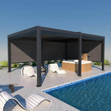 Bon Pergola Villa Pergola - 13x19 ft. Aluminum Motorized Louver Pergola with Lighting VP-6425-BK Pergolas Topture