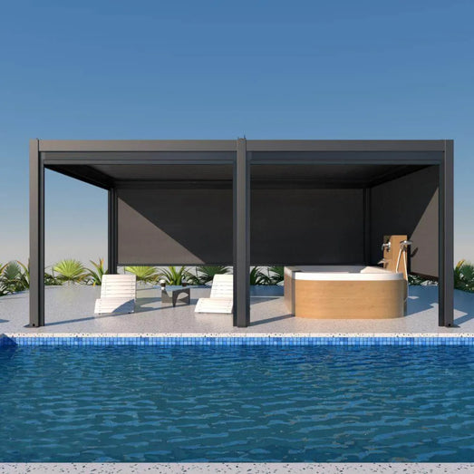 Bon Pergola Villa Pergola - 13x19 ft. Aluminum Motorized Louver Pergola with Lighting VP-6425-BK Pergolas Topture