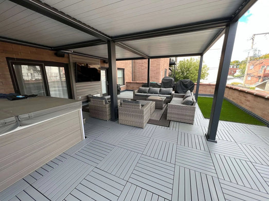 Bon Pergola Villa Pergola - 13x19 ft. Aluminum Motorized Louver Pergola with Lighting VP-6425-BK Pergolas Topture