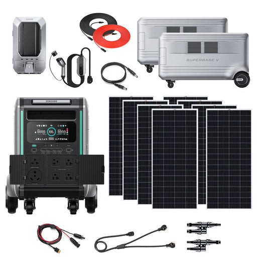 Zendure SuperBase V4600 3600W 120/240V Power Station Kit | 13.8kWh Total Lithium Battery Bank | 8 x 200W 12V Rigid Mono Solar Panels - Topture