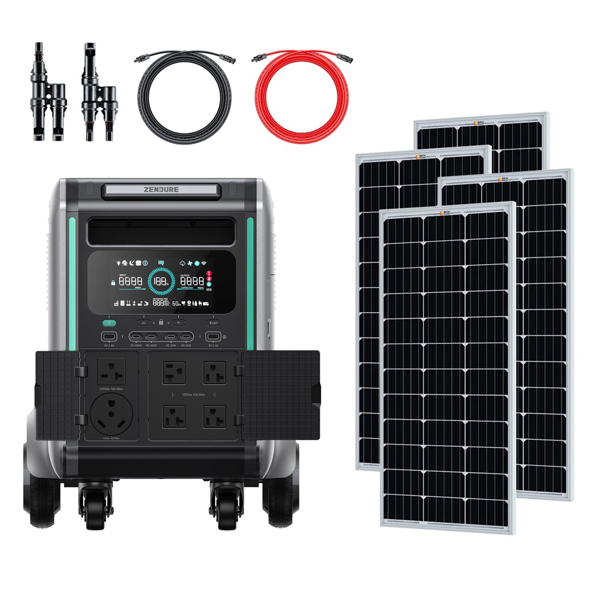 Zendure SuperBase V6400 3,600W 120/240V Power Station Kit | 6.4kWh Battery Storage | 400W - 800W 12V Rigid Mono Solar Panels - Topture
