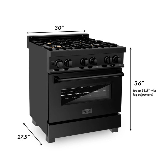 ZLINE 30" 4.0 cu. ft. Dual Fuel Range with Gas Stove and Electric Oven in Black Stainless Steel with Brass Burners (RAB-BR-30) - Topture