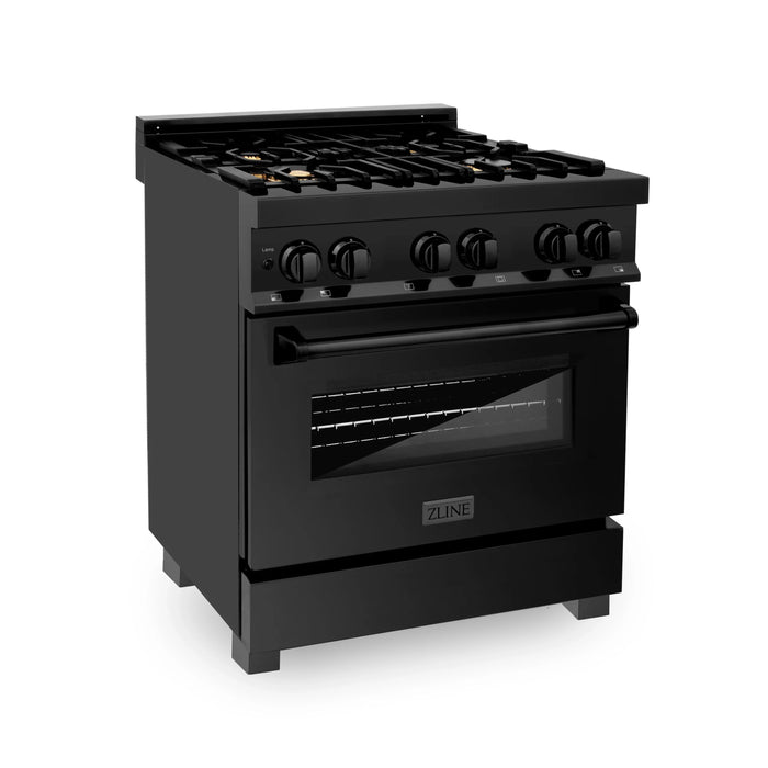 ZLINE 30" 4.0 cu. ft. Dual Fuel Range with Gas Stove and Electric Oven in Black Stainless Steel with Brass Burners (RAB-BR-30) - Topture