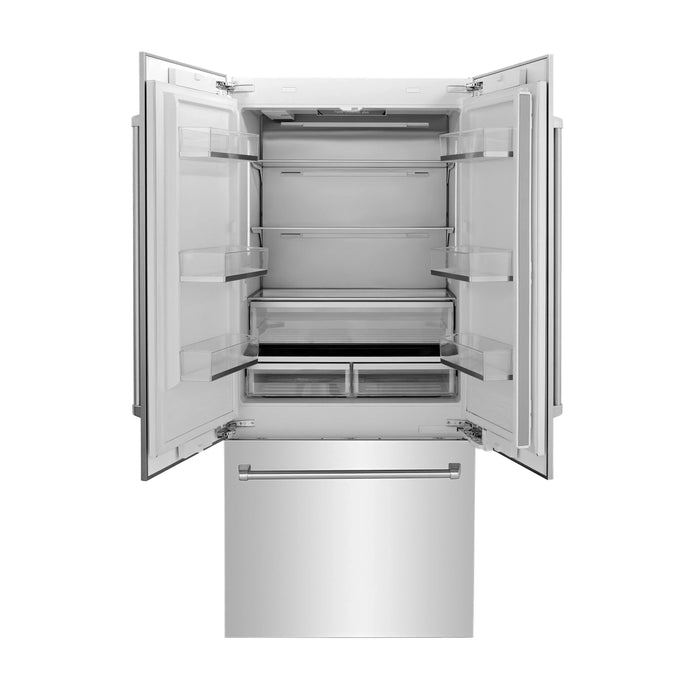 ZLINE 36" 19.6 cu. Ft. Panel Ready Built-In 3-Door French Door Refrigerator with Internal Water and Ice Dispenser - Topture