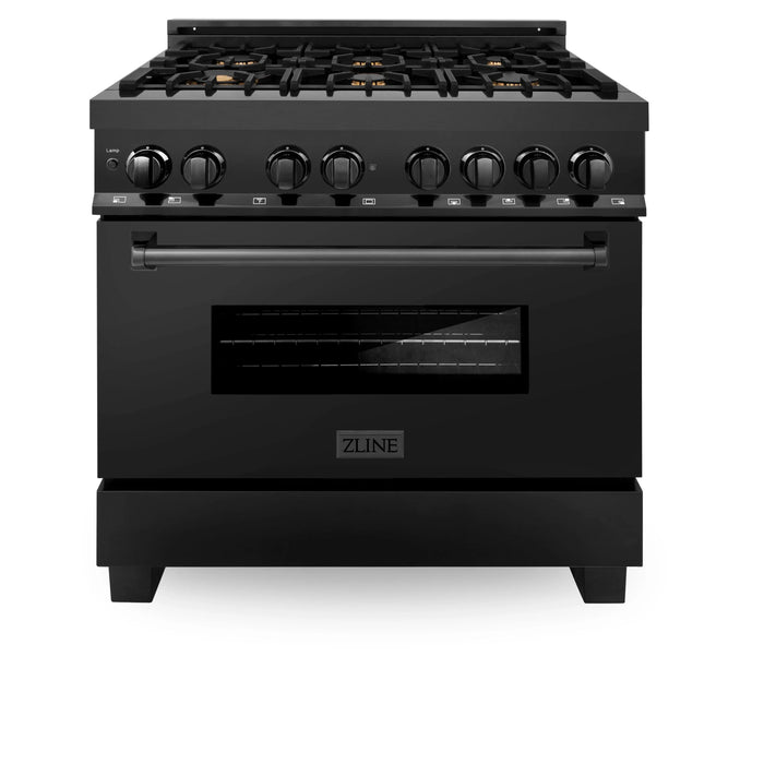 ZLINE 36" 4.6 cu. ft. Dual Fuel Range with Gas Stove and Electric Oven in Black Stainless Steel with Brass Burners (RAB-BR-36) - Topture
