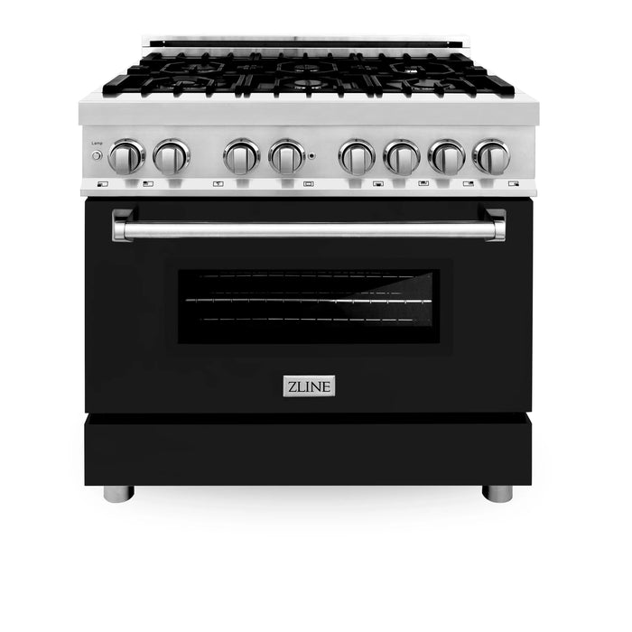 ZLINE 36" 4.6 cu. ft. Dual Fuel Range with Gas Stove and Electric Oven in Stainless Steel and Black Matte Door (RA-BLM-36) - Topture