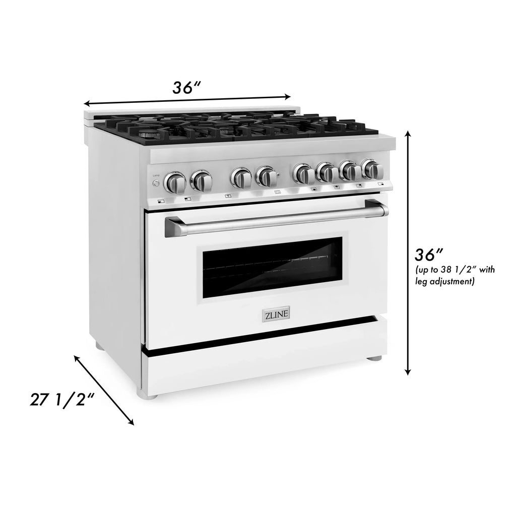 ZLINE 36" 4.6 cu. ft. Dual Fuel Range with Gas Stove and Electric Oven in Stainless Steel and White Matte Door (RA-WM-36) - Topture