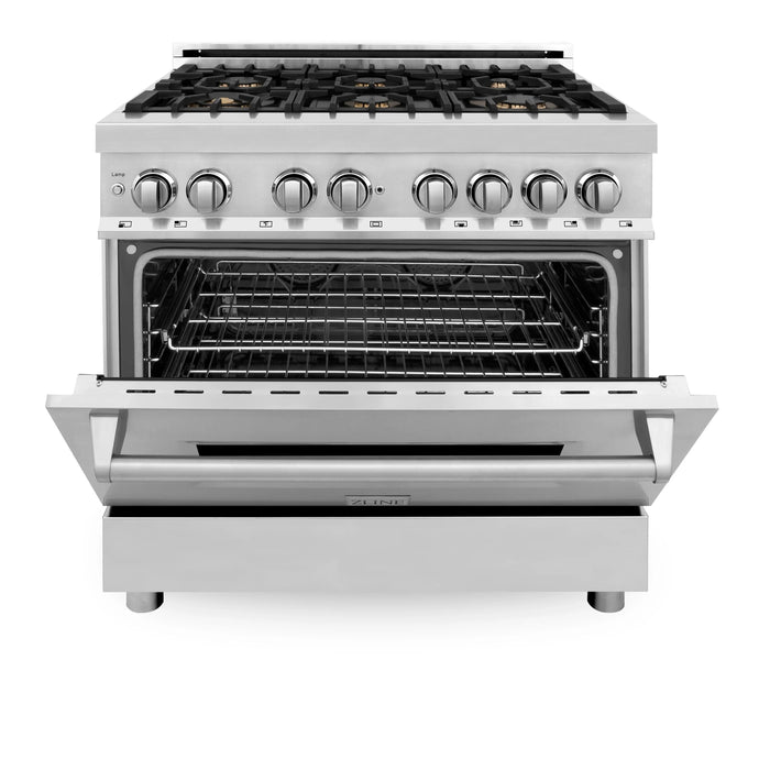 ZLINE 36" 4.6 cu. ft. Dual Fuel Range with Gas Stove and Electric Oven in Stainless Steel with Brass Burners (RA-BR-36) - Topture