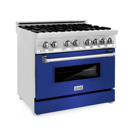 ZLINE 36" Dual Fuel Range with Gas Stove and Electric Oven in Stainless Steel with Color Door Options (RA36) - Topture