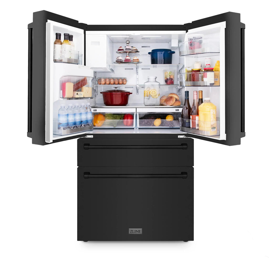 ZLINE 36'' French Door Refrigerator in Black Stainless Steel - Topture