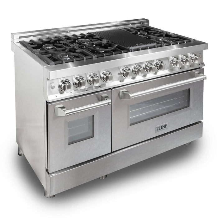 ZLINE 48" 6.0 cu. ft. Dual Fuel Range with Gas Stove and Electric Oven in Fingerprint Resistant Stainless Steel (RA-SN-48) - Topture