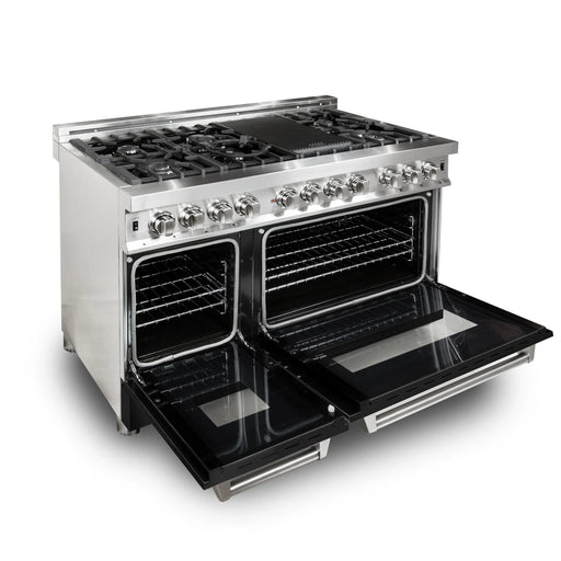 ZLINE 48" 6.0 cu. ft. Dual Fuel Range with Gas Stove and Electric Oven in Stainless Steel and Black Matte Door (RA-BLM-48) - Topture