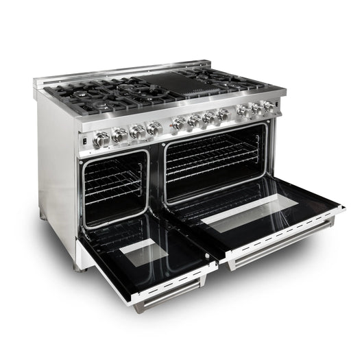 ZLINE 48" 6.0 cu. ft. Dual Fuel Range with Gas Stove and Electric Oven in Stainless Steel and White Matte Door (RA-WM-48) - Topture