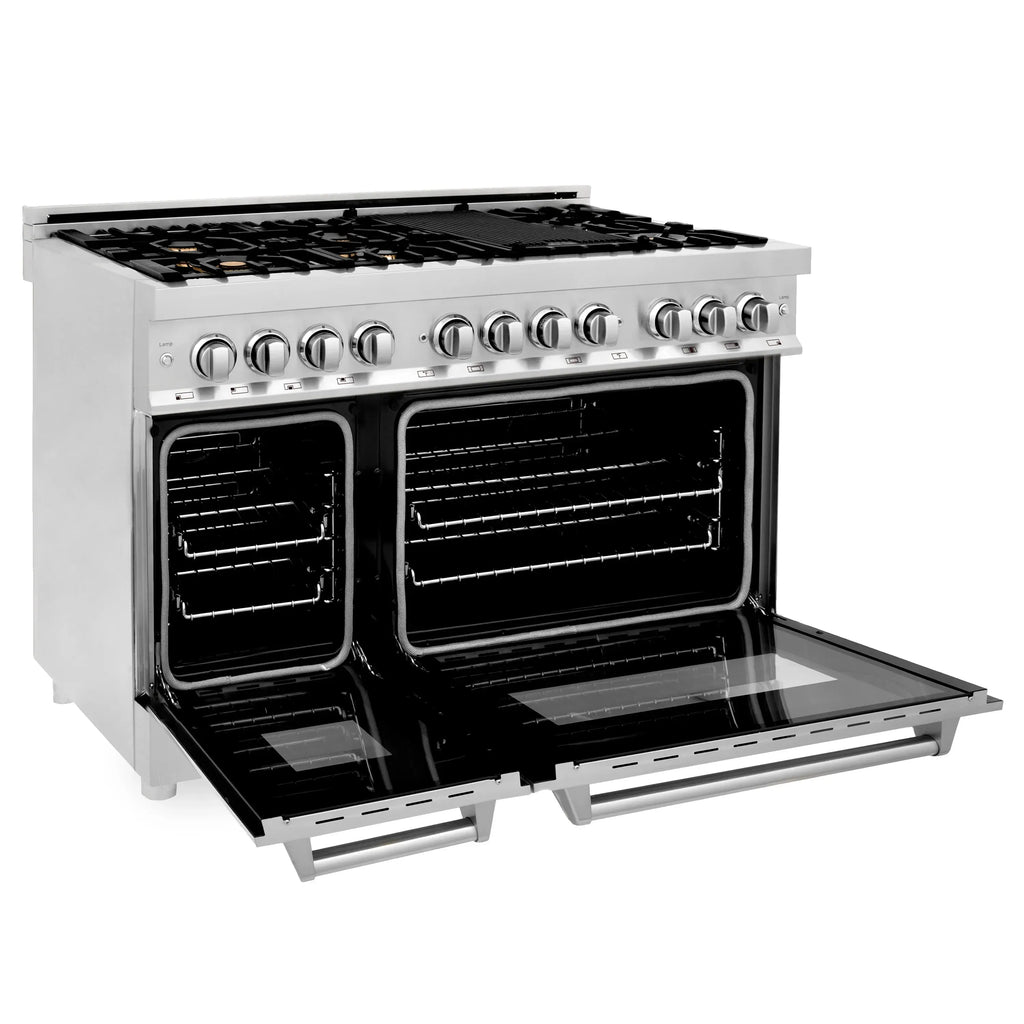 ZLINE 48" 6.0 cu. ft. Dual Fuel Range with Gas Stove and Electric Oven in Stainless Steel with Brass Burners (RA-BR-48) - Topture