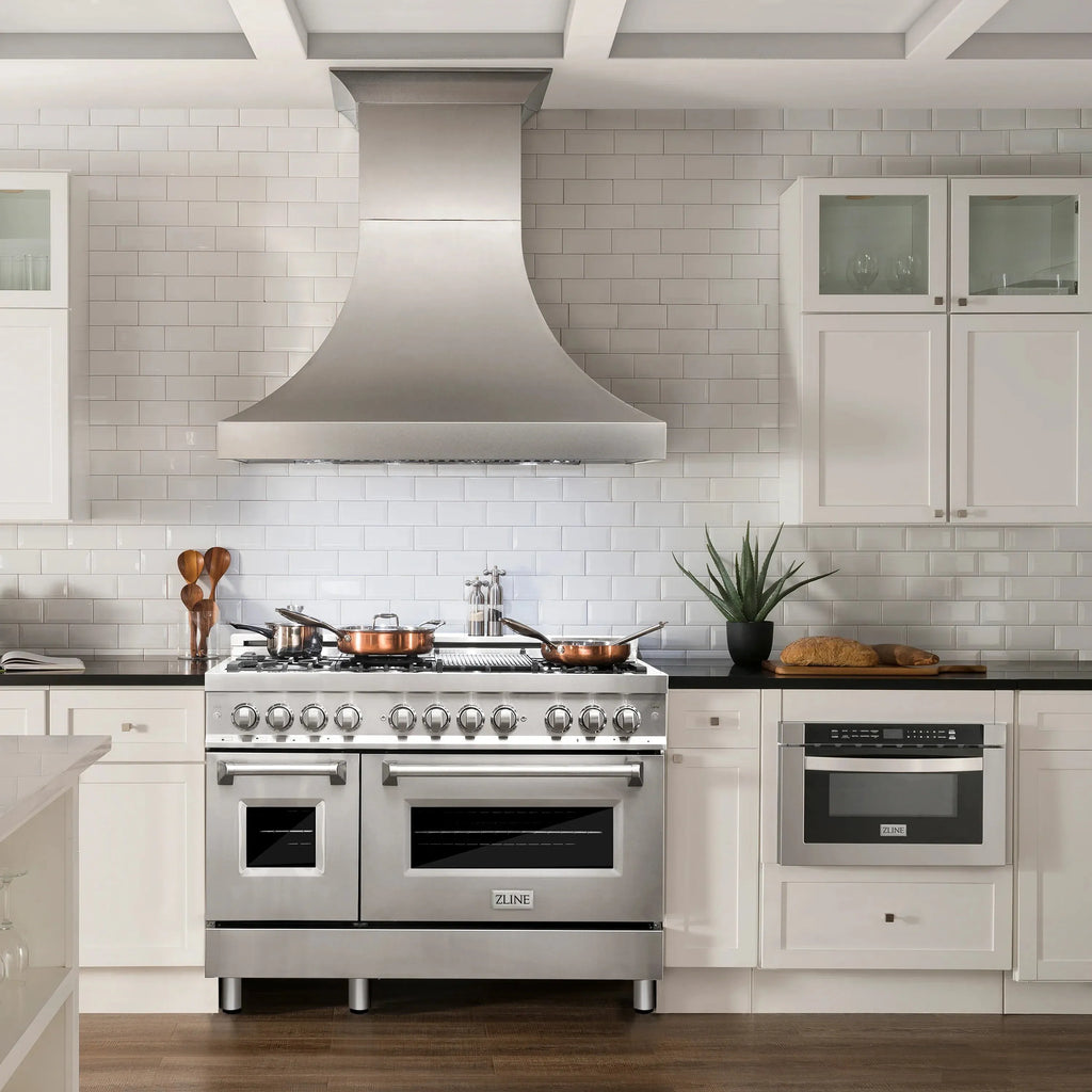 ZLINE 48" 6.0 cu. ft. Dual Fuel Range with Gas Stove and Electric Oven in Stainless Steel with Brass Burners (RA-BR-48) - Topture