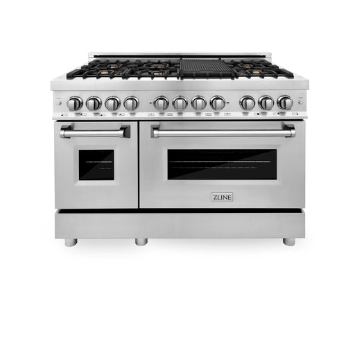 ZLINE 48" 6.0 cu. ft. Dual Fuel Range with Gas Stove and Electric Oven in Stainless Steel with Brass Burners (RA-BR-48) - Topture