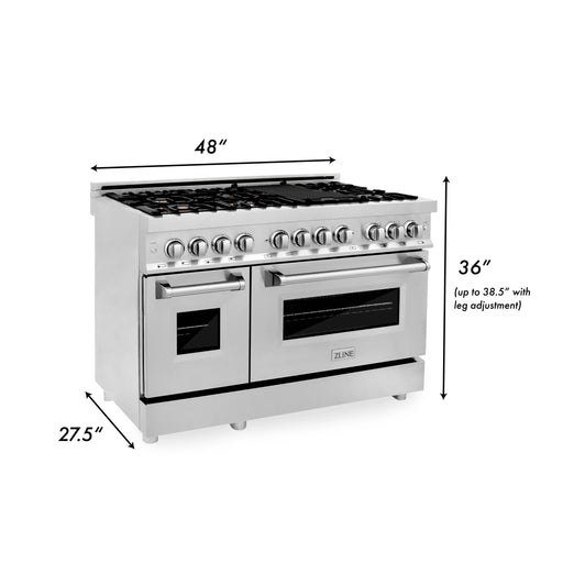 ZLINE 48" 6.0 cu. ft. Dual Fuel Range with Gas Stove and Electric Oven in Stainless Steel with Brass Burners (RA-BR-48) - Topture