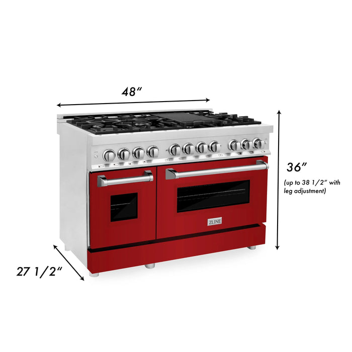 ZLINE 48" Professional Dual Fuel Range in Stainless Steel with Color Door Options (RA48) - Topture