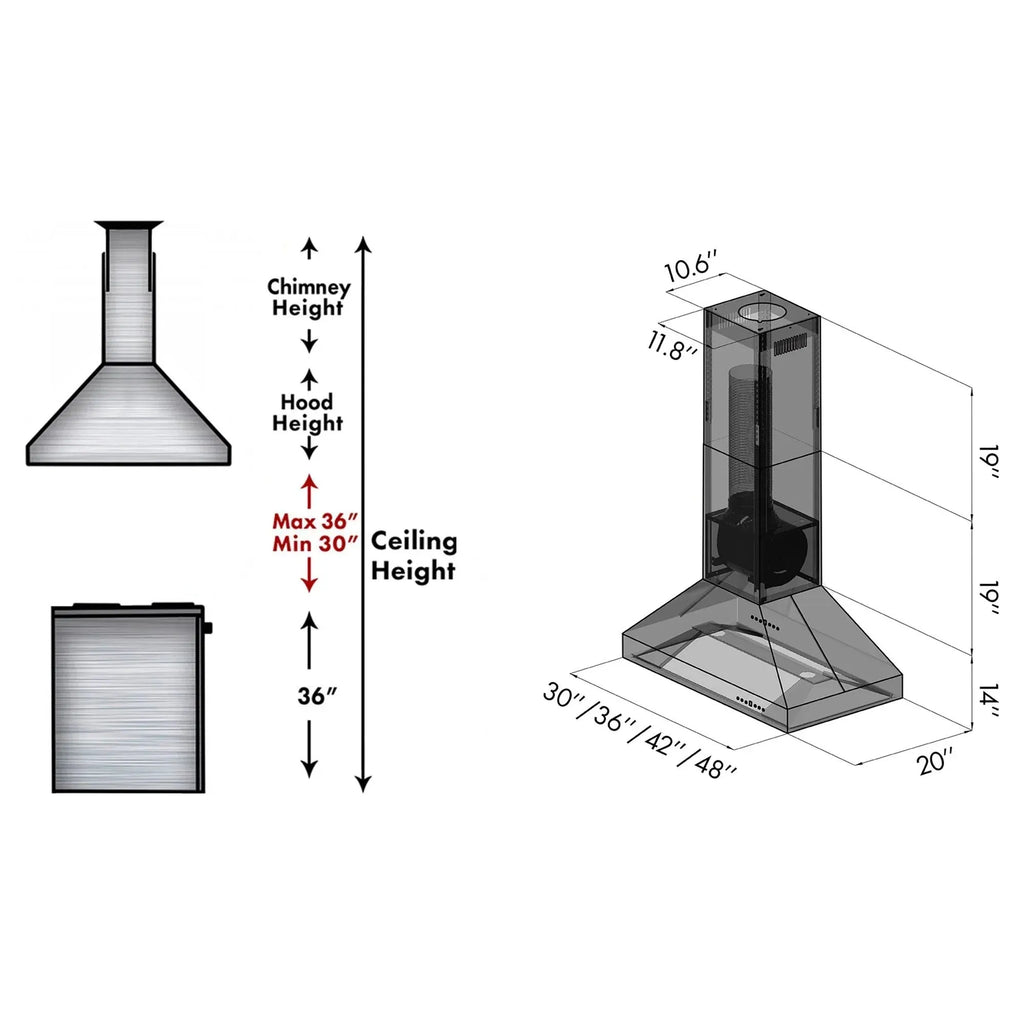 ZLINE 597 Ducted Island Mount Range Hood - Topture