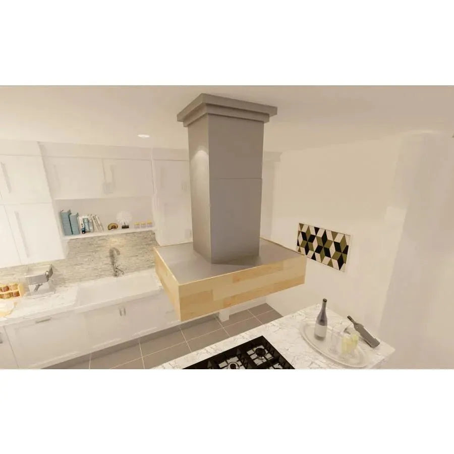 ZLINE 681iW Remote Blower Designer Series Wooden Island Mount Range Hood - Topture