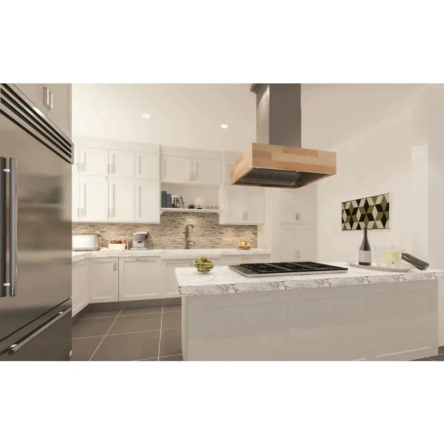 ZLINE 681iW Remote Blower Designer Series Wooden Island Mount Range Hood - Topture