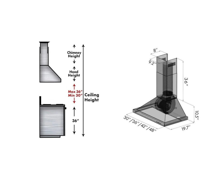 ZLINE 8KBS Designer Series Durasnow Stainless Steel Wall Mount Range Hood - Topture