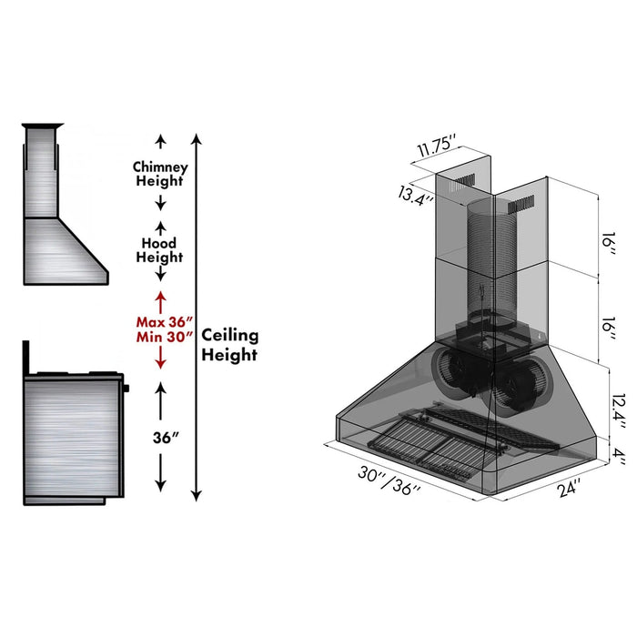 ZLINE 9667 36'' Wall Range Hood in Stainless Steel - Topture