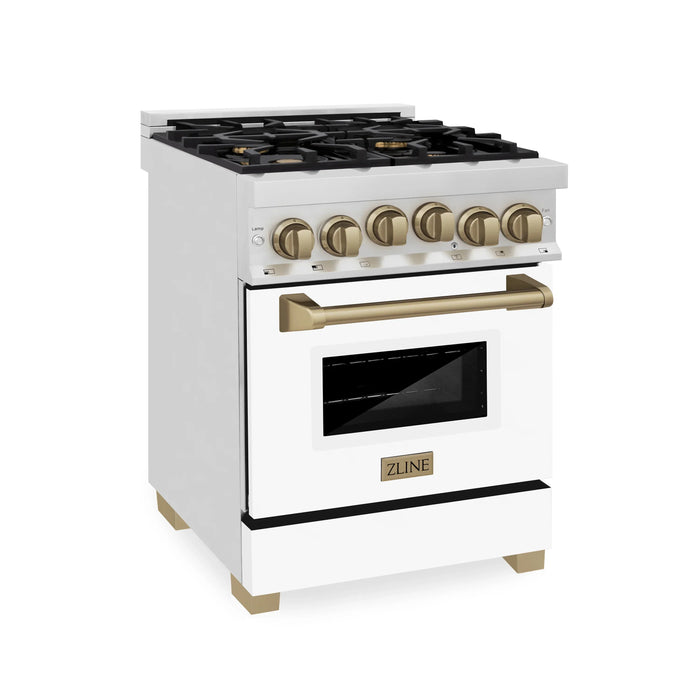 ZLINE Autograph Edition 24" 2.8 cu. ft. Range with Gas Stove and Gas Oven in Stainless Steel with White Matte Door and Accents - Topture