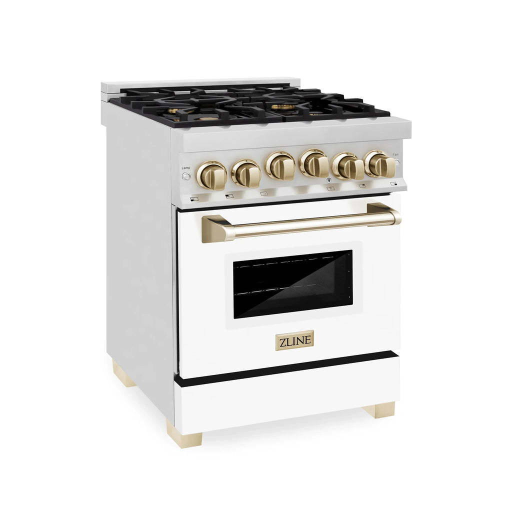 ZLINE Autograph Edition 24" 2.8 cu. ft. Range with Gas Stove and Gas Oven in Stainless Steel with White Matte Door and Accents - Topture