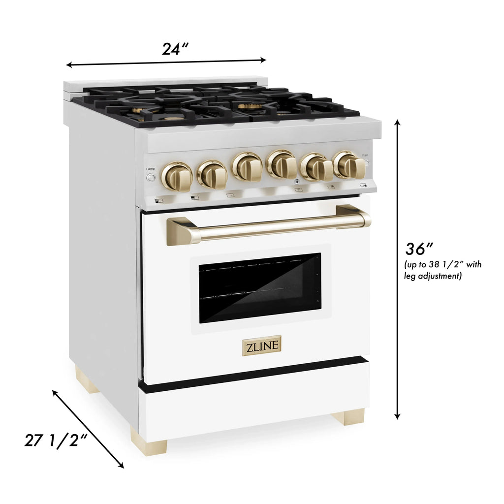 ZLINE Autograph Edition 24" 2.8 cu. ft. Range with Gas Stove and Gas Oven in Stainless Steel with White Matte Door and Accents - Topture