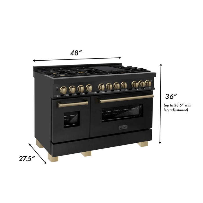 ZLINE Autograph Edition Dual Fuel Range in Black Stainless Steel - Topture